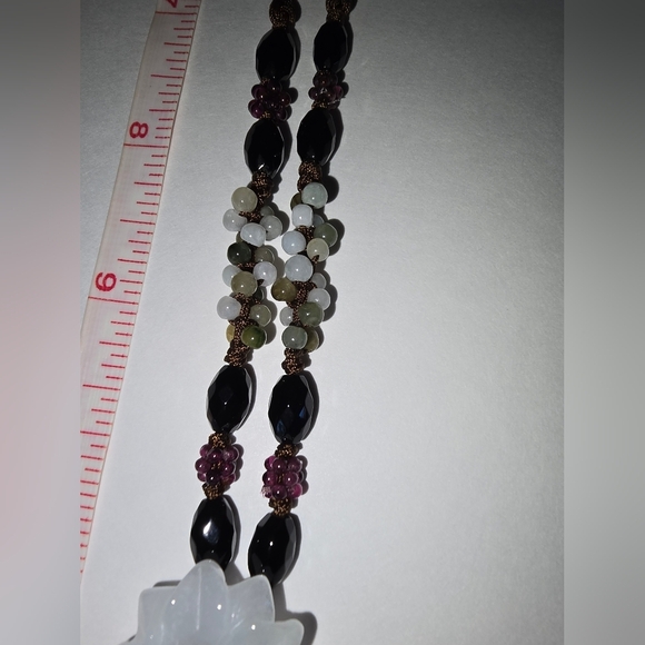 Carved Jadeite Jade  Flower Necklace Silk Rope Lots of Other Details Jade - Picture 13 of 16